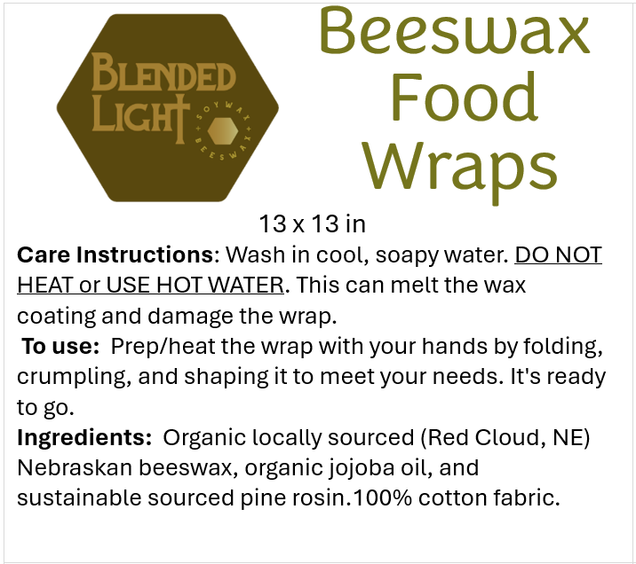 Beeswax Food Wraps 13" x13"