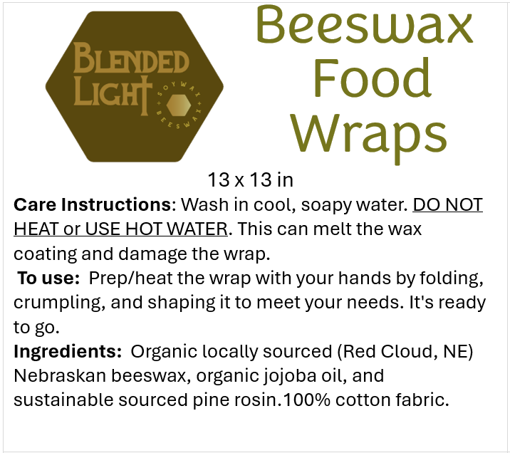 Beeswax Food Wraps 13 x13”